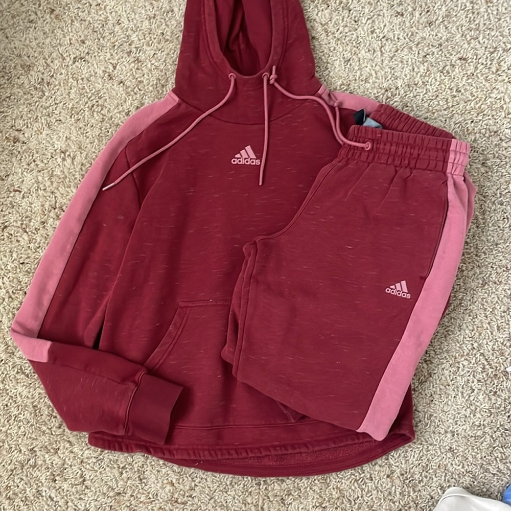 Pink and red adidas sweat set